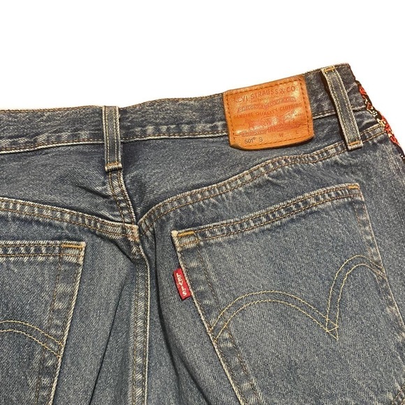 levi’s 501 Button Fly Jeans w/Red Floral Detail Down Sides - Picture 4 of 7